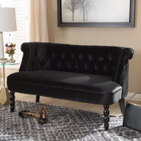 Baxton Studio WS-GK756-Black-LS Flax Victorian Style Contemporary Black Velvet Fabric Upholstered 2-seater Loveseat